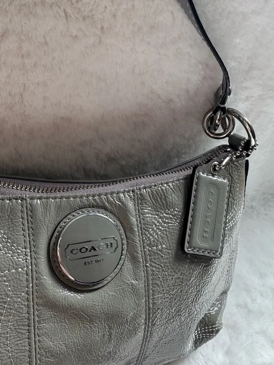 Coach Metallic Pewter Leather Shoulder Bag - Picture 2 of 5